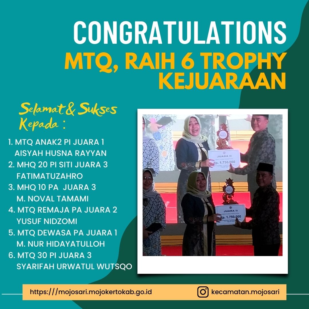 Congratulatoins MTQ Raih 6 Trophy Kejuaraan